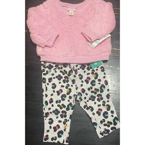 0-3 Months Girls Fuzzy Pink Sweater And Colorful Pants